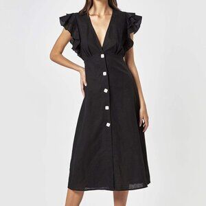 Cherry Flutter Sleeve Linen & Cotton Dress